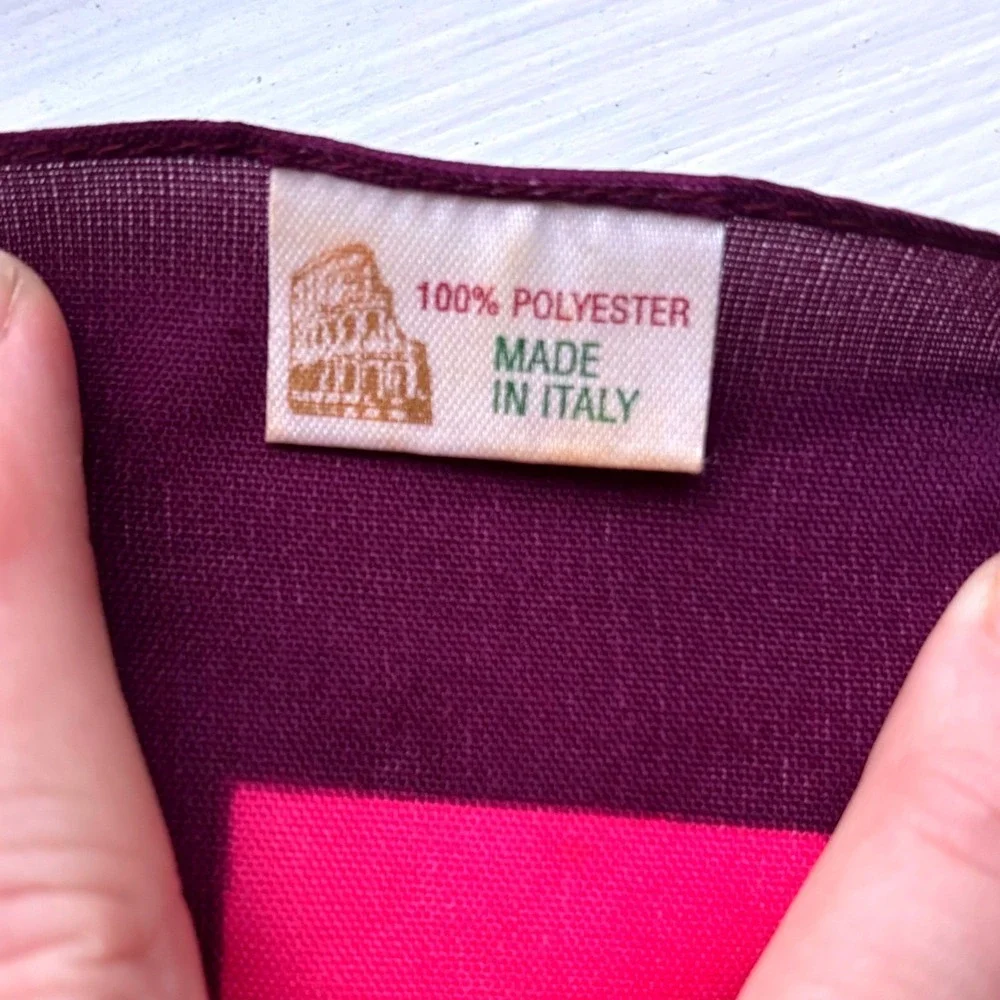 Vintage Made in Italy Square Scarf Pink Purple Tassel Rope Print Large 30in